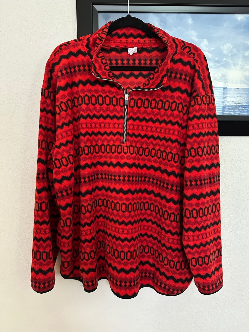 Lane Bryant Livi Active Red Patterned Quarter-Zip Fleece Pullover 22/24